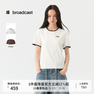 休闲宽松短袖 新款 上衣DDT2SD5618 女26夏季 播撞色圆领针织衫