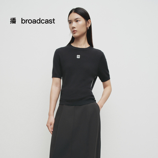 播商场同款修身针织短袖女25春秋新款圆领提花显瘦上衣BDS1SD1275