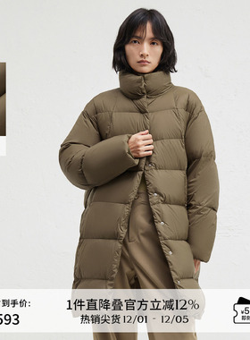 播黑色中长款直筒宽松羽绒服女24冬季新款立领保暖外套DDR4RD5115