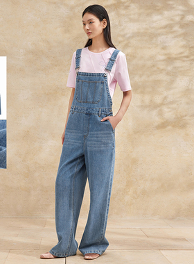 播冰氧吧凉感背带牛仔裤女2024夏季新款宽松直筒阔腿裤DDR2JD5726