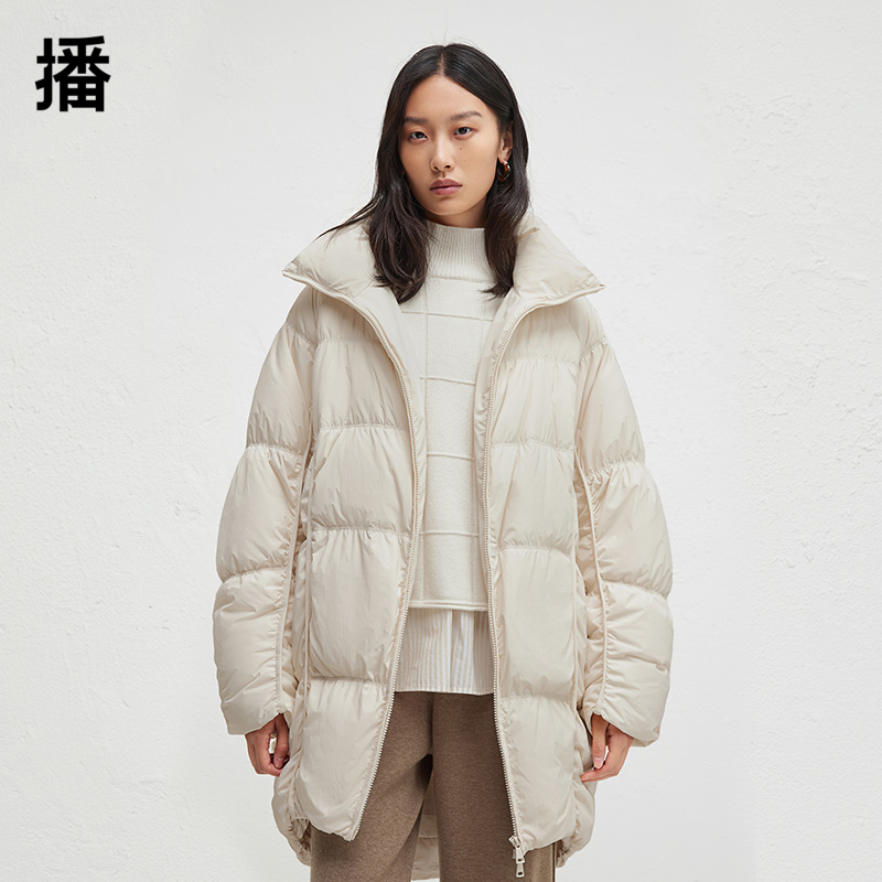 播2024冬季新款白鸭绒立领龟背羽绒服女中长款宽松外套DDR4RD5077
