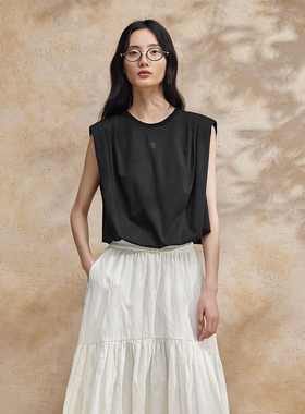 播黑色短袖T恤女商场同款2024夏新款辣妹宽松无袖上衣BDR2YD0727