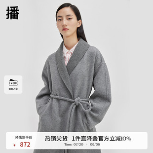 播宽边斜插袋毛呢大衣秋季 外套女DDQ4AD5530 新品 文艺中长款