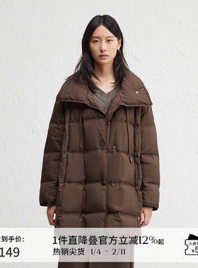 播商场同款保暖中长款高领方格绗缝24冬新款羽绒服女BDR4RD4122