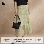 播碎花半身裙女商场同款 复古褶皱雪纺长裙BDR2BD1662 2024夏新款