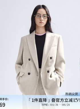 播100%羊毛西装外套女商场同款时髦短款西服上衣BDR1XD0075