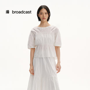 播商场同款收腰短袖白衬衫女25夏日新款中式气质衬衣BDS2HD2429