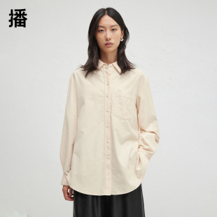 播商场同款 女24春秋休闲宽松气质衬衣BDR3CD1713 简约绣花衬衫