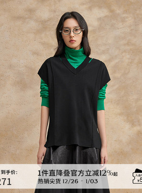 播黑色针织马甲女商场同款2024春夏设计感叠穿背心上衣BDR2SD0747