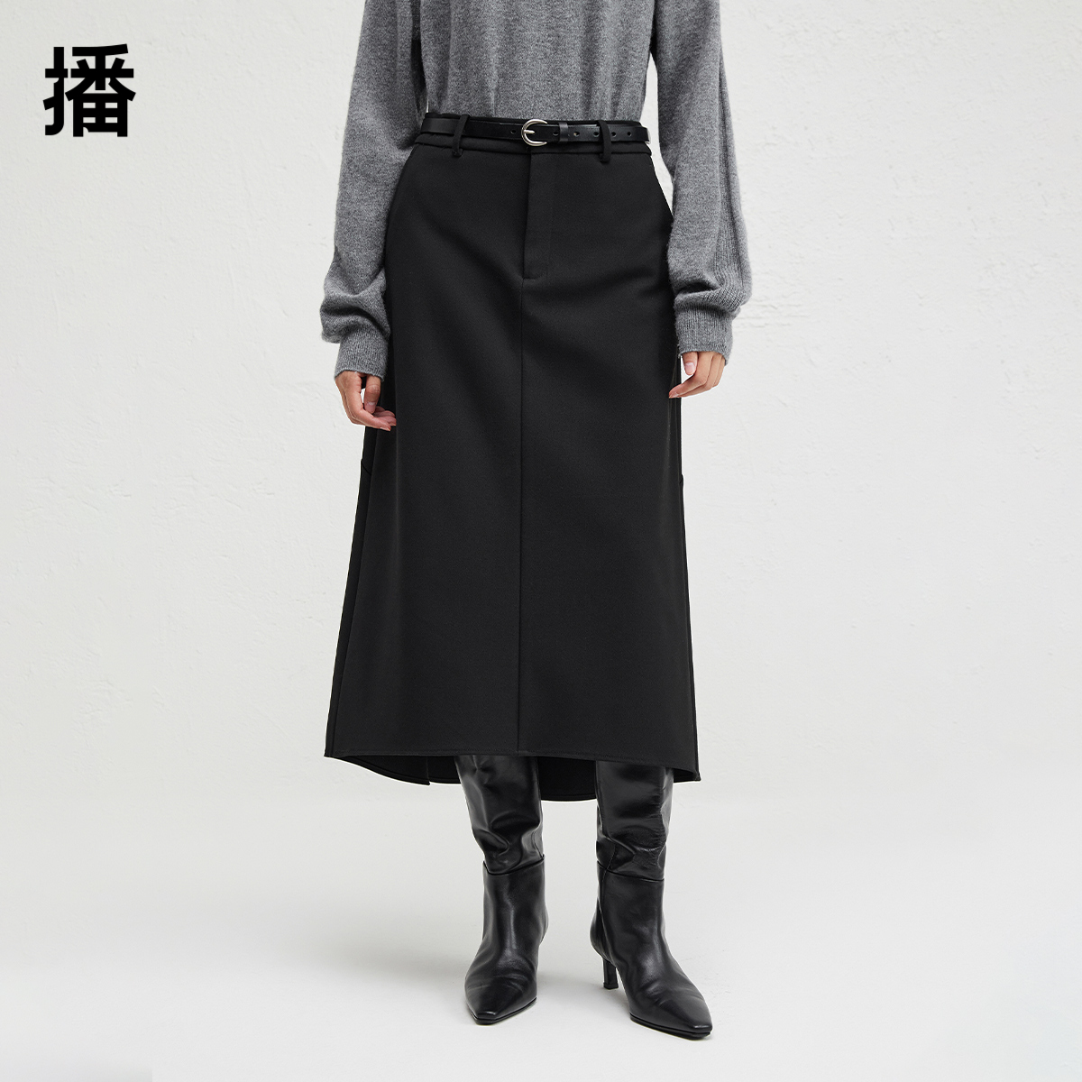 播商场同款不对称下摆半身裙女24秋冬新款微宽松鱼尾裙BDR4BD3496