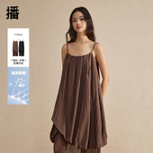 播吊带连衣裙女2024春夏新款 设计感拼接长款 花苞纱裙DDR2LD5613