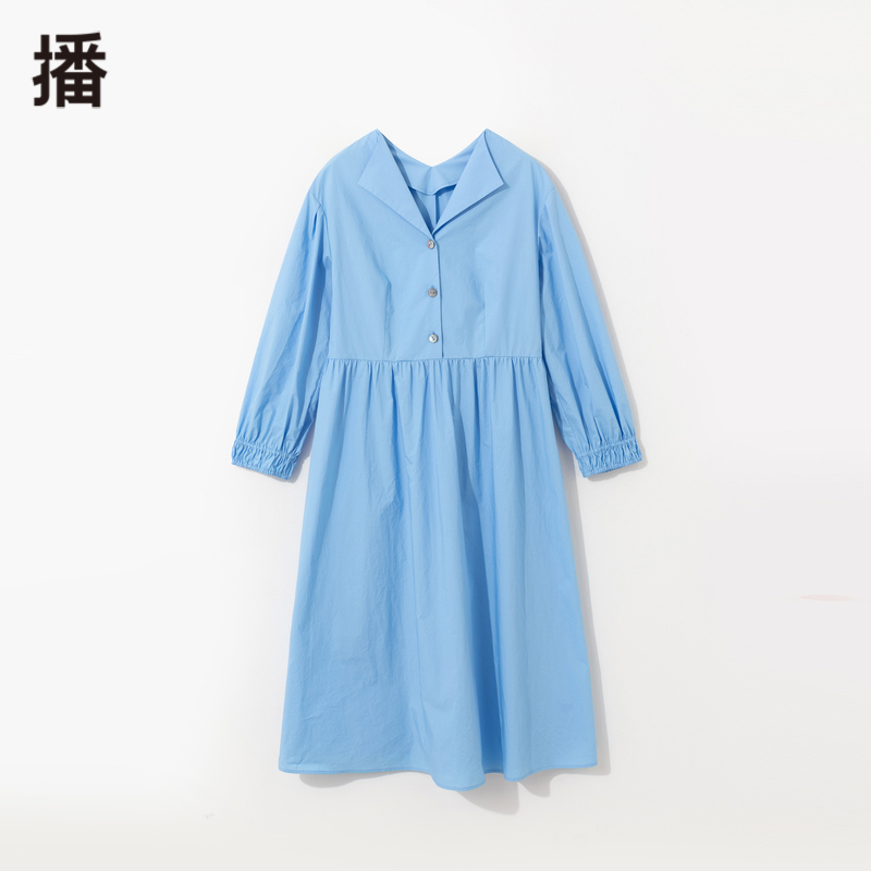 播2022春秋显瘦休闲修身通勤抽褶拼接翻领衬衫连衣裙女DDP4LD4750