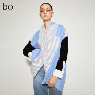 播商场同款黑标系列圆领条纹衬衫女24春秋休闲衬衫BDR3CD2118