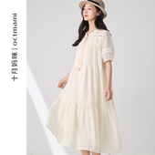 裙夏装 短袖 春夏外穿胸前小蕾丝设计款 十月妈咪孕妇连衣裙2026新款