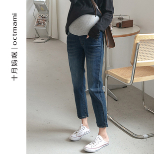 子 托腹老爹直筒锥形裤 十月妈咪孕妇牛仔裤 秋冬外穿加绒怀孕期长裤