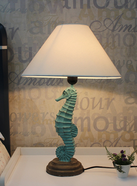 地中海海马台灯树脂做旧仿真床头灯装饰复古灯海洋卧室客厅书房灯