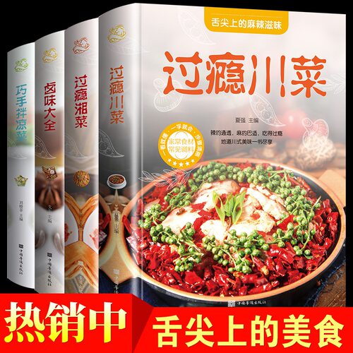 菜谱书籍4册 舌尖上的美食美味经典家常菜 过瘾川菜湘菜 卤味大全 巧手拌凉菜川湘菜品麻辣菜地方特色菜卤味菜凉拌菜舌尖上的中国