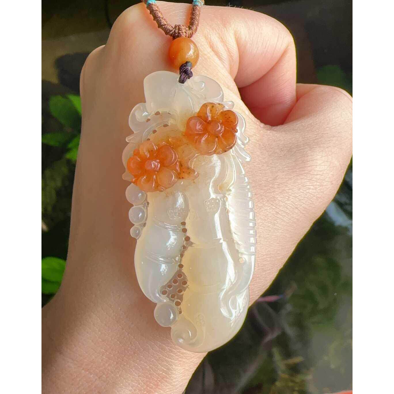 杨玉家云南天然黄龙玉俏色精雕花开富贵如意人生参毛衣链挂件证书