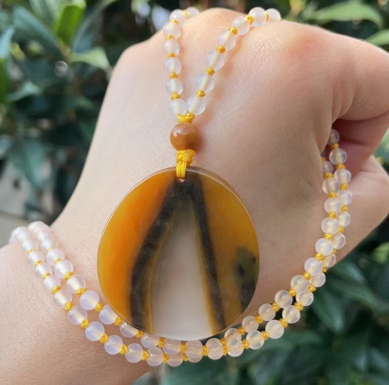 杨玉家云南天然黄龙玉水草花平安无事牌吊坠挂件证书送礼新款古风