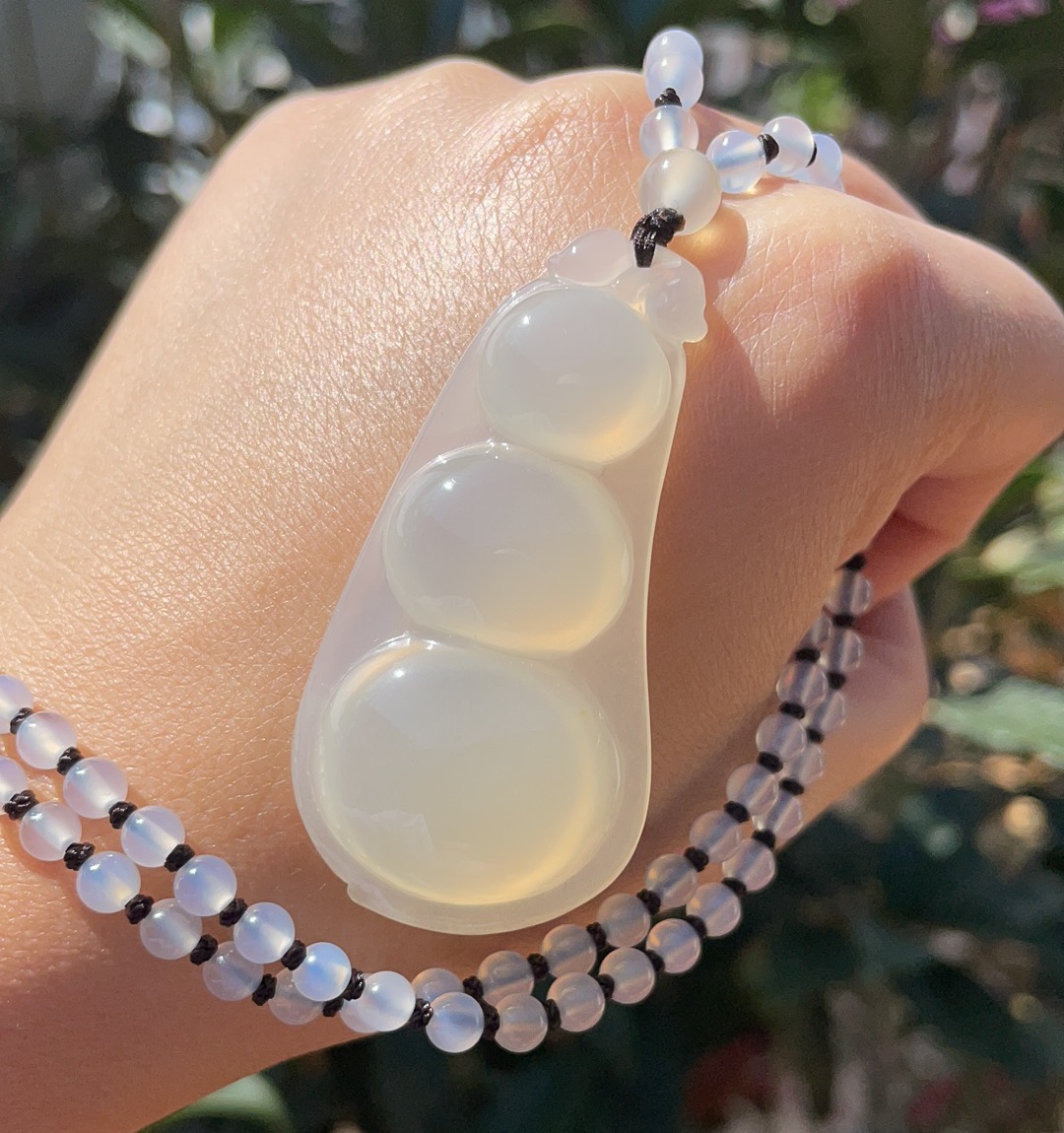 高冰种四季福豆毛衣链黄龙玉