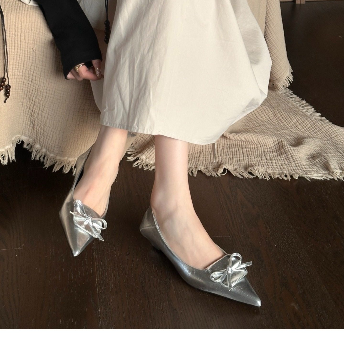 2026早春夏季新款尖头蝴蝶结法式法式复古粗跟低跟浅口女小单鞋子,女鞋,浅口单鞋,淘宝优惠券,粉丝福利购,淘宝优惠卷