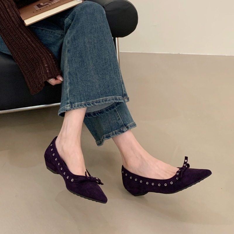 2026早春夏季新款高级平跟通勤粗跟高跟鞋浅口低跟尖头绒面女单鞋,女鞋,浅口单鞋,淘宝优惠券,粉丝福利购,淘宝优惠卷