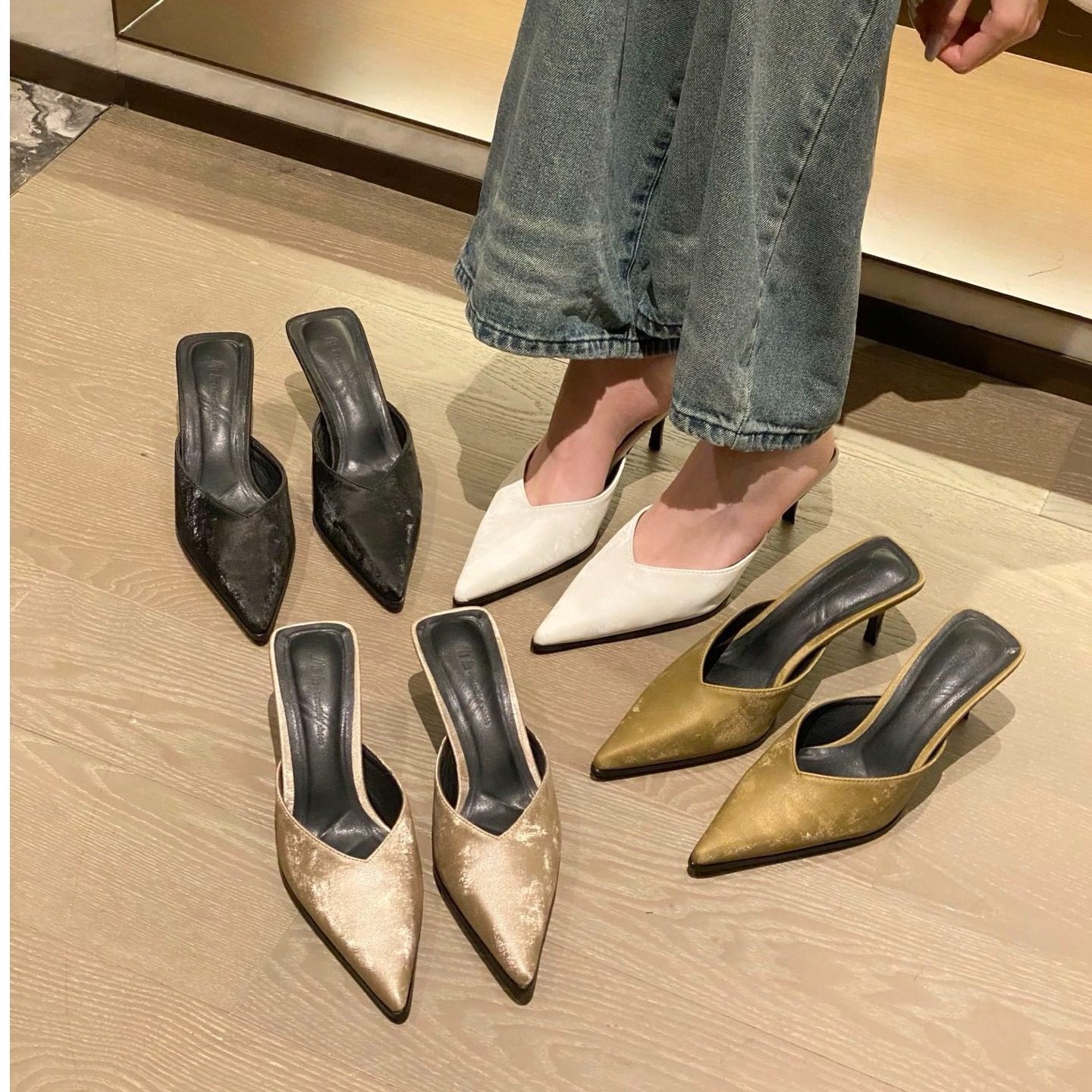 2026早春夏季新款尖头包头印花半拖细跟高跟鞋浅口女凉拖鞋单鞋子,女鞋,浅口单鞋,淘宝优惠券,粉丝福利购,淘宝优惠卷