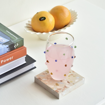 Hin原创彩豆高硼硅耐高温玻璃杯ins风设计感高颜值果汁杯牛奶水杯