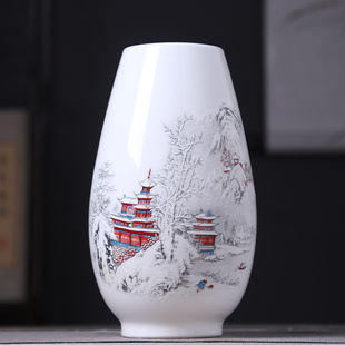 景德镇陶瓷器雪景小福筒花瓶中式插花水培客厅博古架酒柜装饰摆件