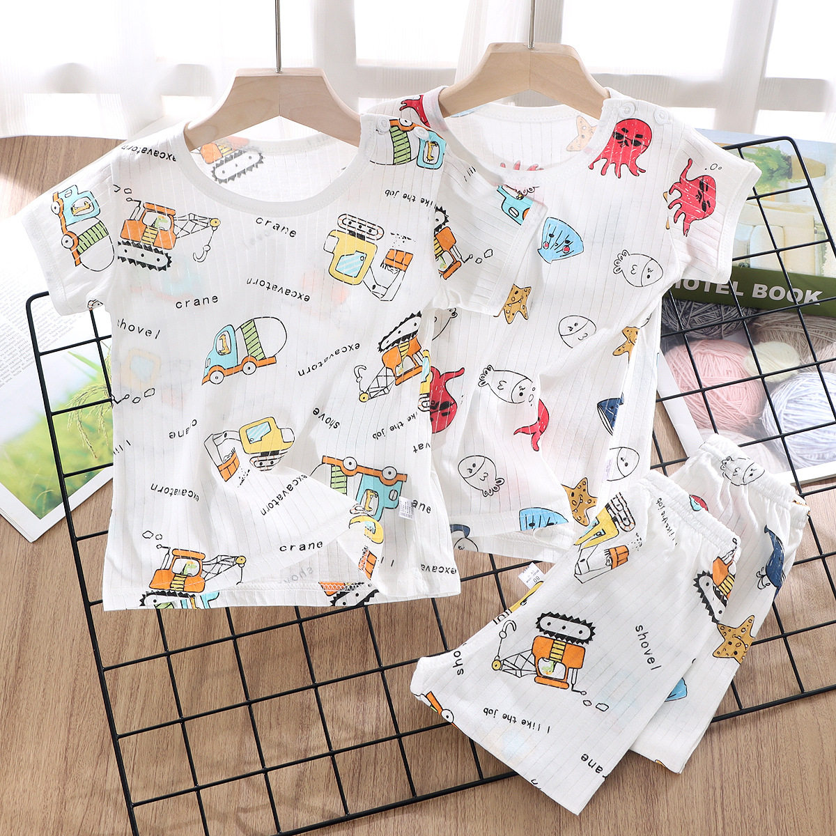 儿童睡衣套装短袖家居服宝宝空调服中小男女童夏天衣服薄款竹节棉