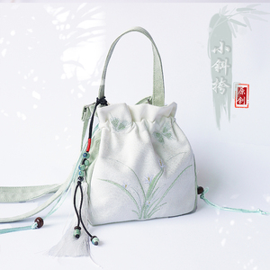 夏季新品汉元素流苏绣花仙女女中国风古风帆布手提汉服荷包斜挎