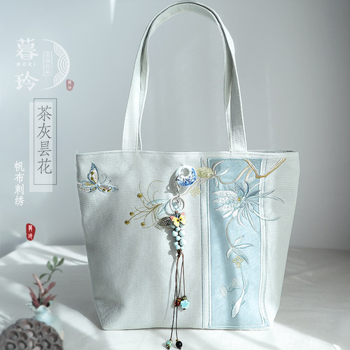 夏季文艺古风汉服女帆布布包