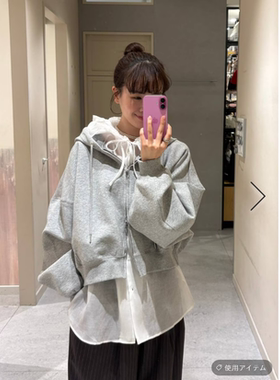 LF2026春季 人气款 双拉链头帽绳系带连帽短款卫衣