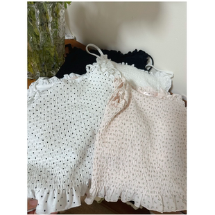 小众2026春夏 甜美碎花点点司马克花边含胸垫吊带