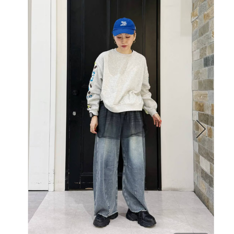 NA2025秋季 人气镂空拼接花朵袖宽松百搭卫衣