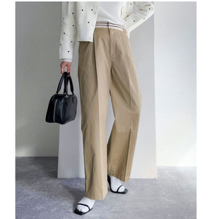 FR2025SS 条纹拼接腰边小直筒纯棉休闲长裤