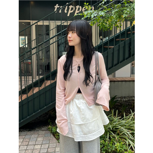 kas2025SS T恤QC 胸前镂空设计螺纹慵懒喇叭袖