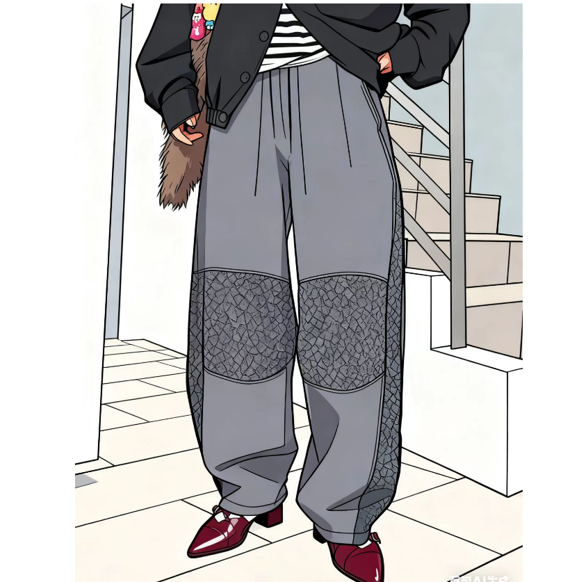 CP2025冬季 重工ets拼色块颗粒绒气球休闲裤