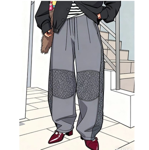 CP2025冬季 重工ets拼色块颗粒绒气球休闲裤