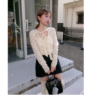 kas2026春季 复古波点丝绒长飘带2way打底衫