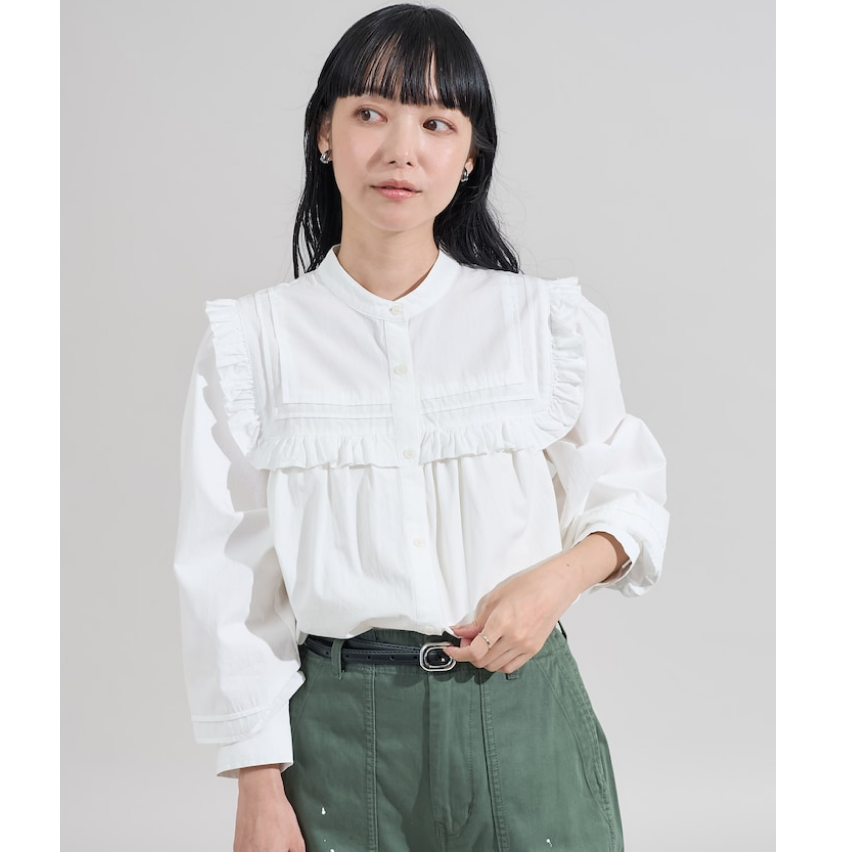 FS2025秋冬 复古减龄花边方领设计长袖衬衫