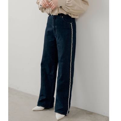 chico2026春夏 侧边钉珠高腰休闲直筒牛仔裤