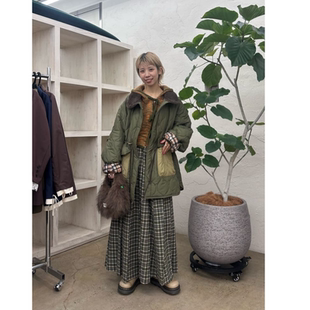 CP2025冬季 配色绗缝压花收腰中长款棉衣外套