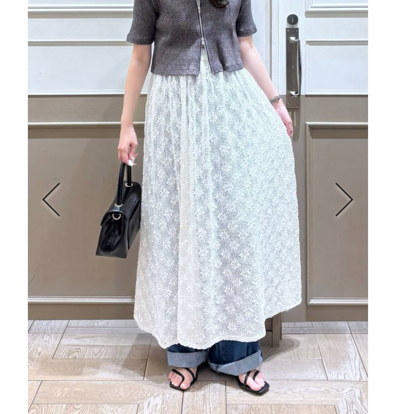 LF2025夏季 精工蕾丝花朵大裙摆独立两件套半身长裙QC