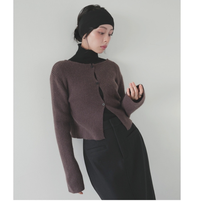 Lian2025冬季 简约气质款小版型门襟镂空针织小衫