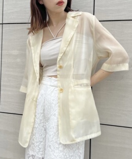 chico2023夏季 复古西装翻领透视轻薄衬衫外套QC