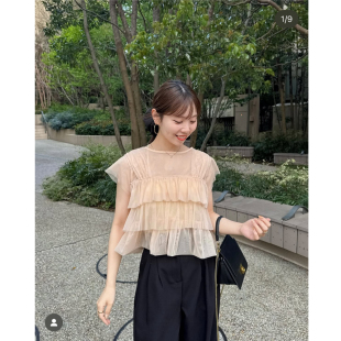 甜美网纱层次荷叶边小衫 hinari2025夏季