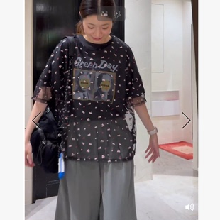 N2026夏季 满身刺绣小花朵透视网纱宽松短袖衫