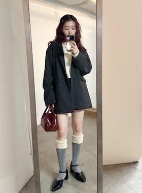 kas2025冬季 植绒水玉点点复古阔版西装外套