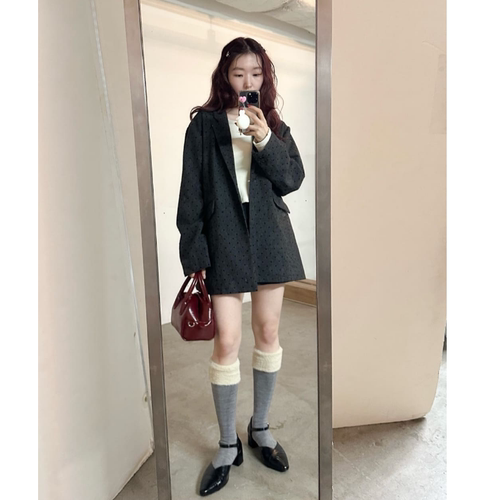 kas2025冬季 植绒水玉点点复古阔版西装外套